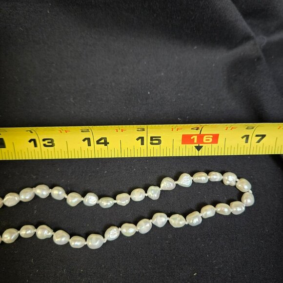 White Baroque Freshwater Pearl Necklace 34” Hand Knotted Iridescent Long Strand - Picture 6 of 7
